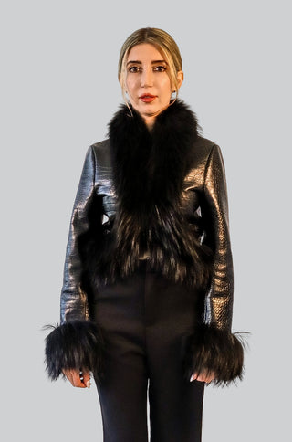 Roxane Fur Trim Leather Crop Jacket