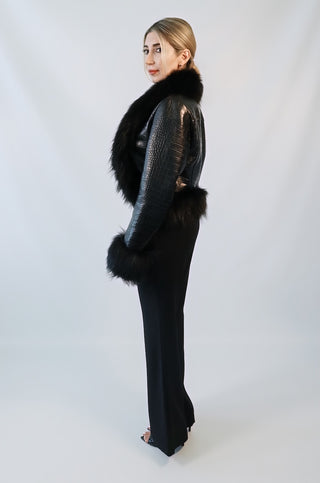 Roxane Fur Trim Leather Crop Jacket