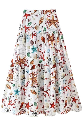 Seashell Printed Crop Top Maxi Skirt Set