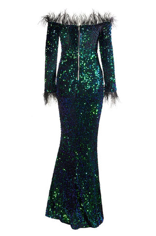 Selena Sequin Feather Maxi Dress