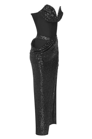 black Sequined Strapless Two-piece Gown