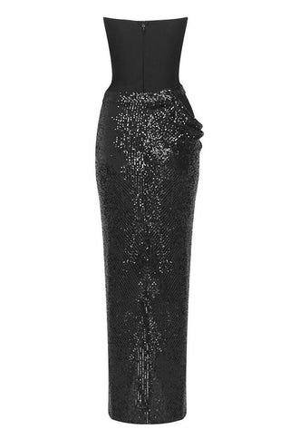 black Sequined Strapless Two-piece Gown