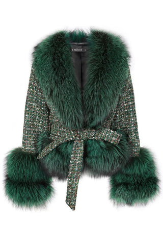 Sheri Fox Fur Tweed Belted Jacket