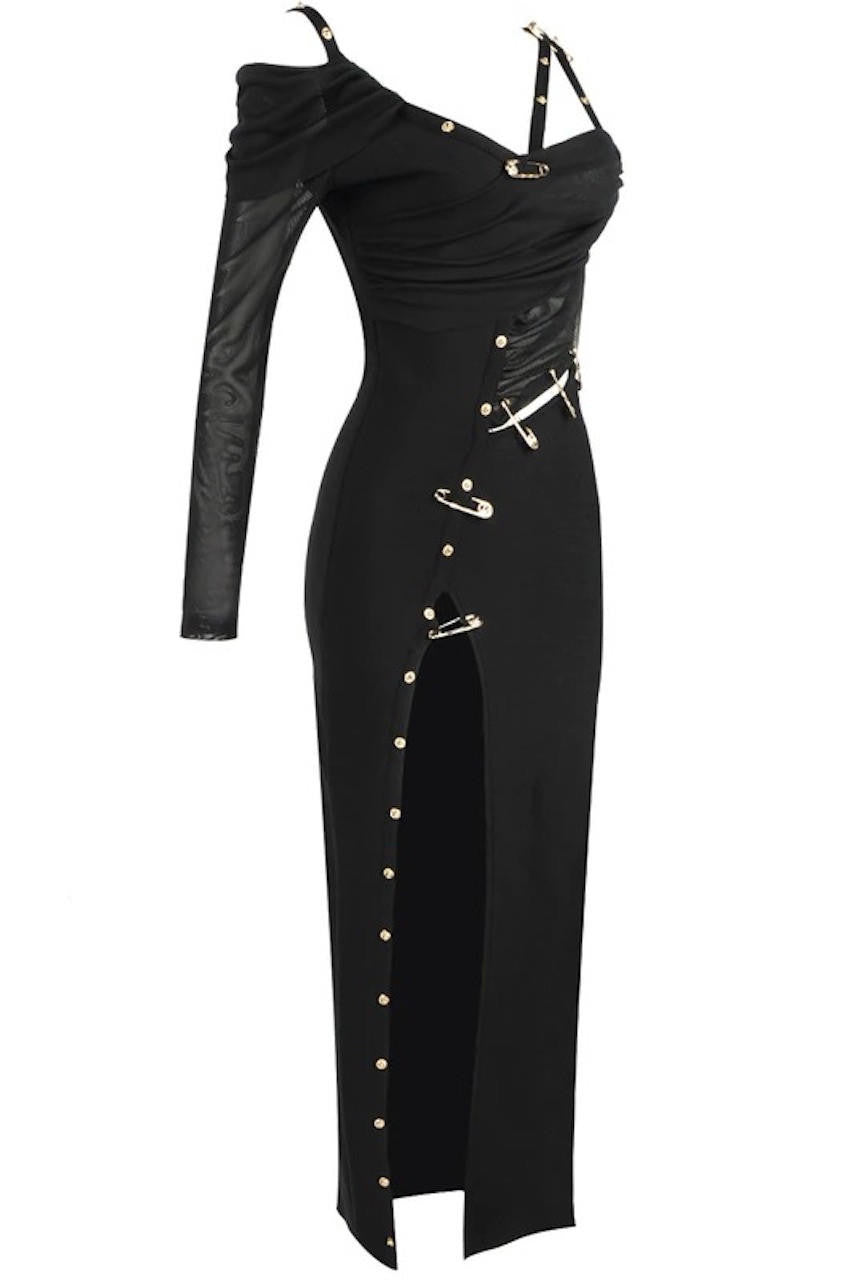 Simone Safety Pin Mesh Bandage Maxi Dress Black / M Simone Safety Pin Mesh Bandage Maxi Dress Black / M