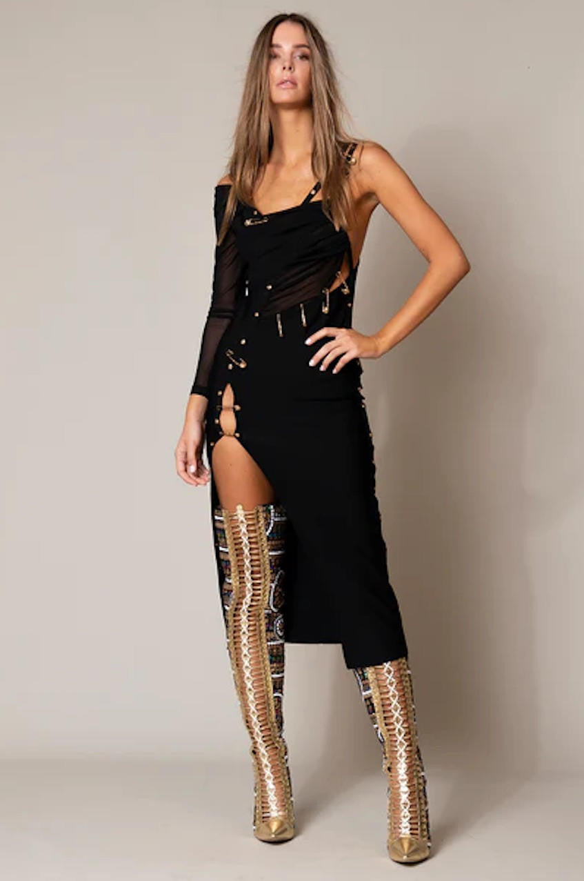 Simone Safety Pin Mesh Bandage Maxi Dress Black / M Simone Safety Pin Mesh Bandage Maxi Dress Black / M