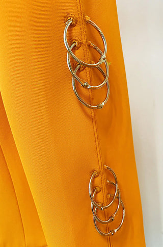 Orange Metal Chain Blazer Pants Set (Pantsuit)