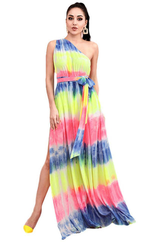 tie dye one shoulder maxi dress