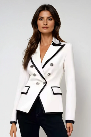 Tina Double Breasted Leather Contrast Blazer