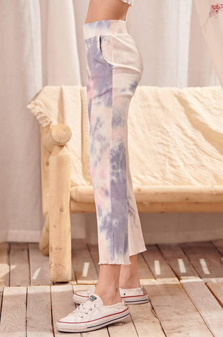 cotton tie-dye lettuce hem ankle crop pants