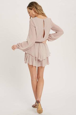 relaxed fit tiered flounce long sleeve solid romper