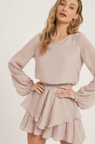 relaxed fit tiered flounce long sleeve solid romper