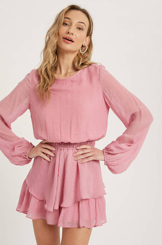 relaxed fit tiered flounce long sleeve solid romper