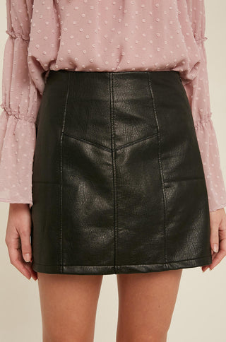 high waist panelled a-line faux vegan leather mini skirt