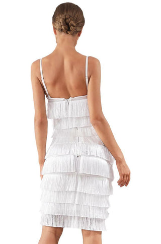 Strapless white fringe bodycon dress