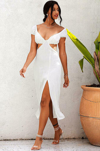 White cutout a-line midi dress