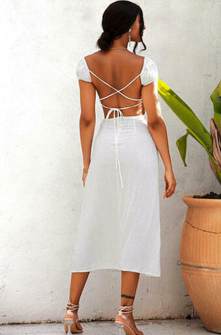 White cutout a-line midi dress