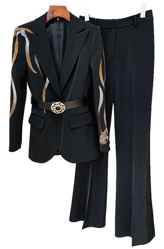 Zoha Rhinestone Embellished Belted Pantsuit