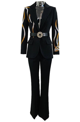 Zoha Rhinestone Embellished Belted Pantsuit