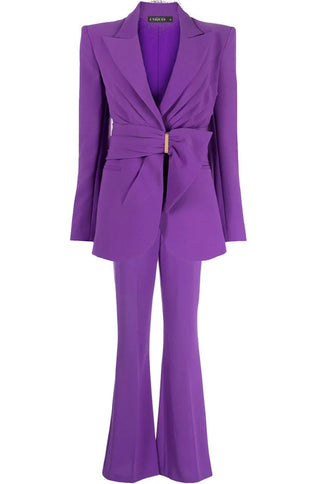 Zoie Gathered Belted Blazer & Pants Set