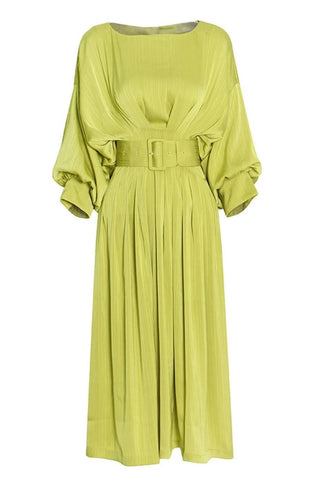 Miranda Avocado Green Satin Midi Dress