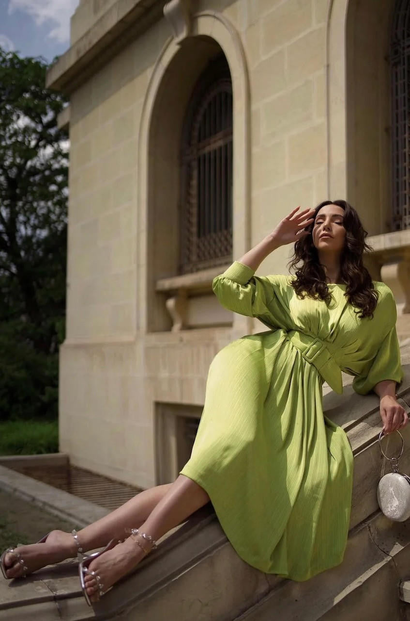 Miranda Avocado Green Satin Midi Dress Avocado Green / M/US 4 Miranda Avocado Green Satin Midi Dress Avocado Green / M/US 4