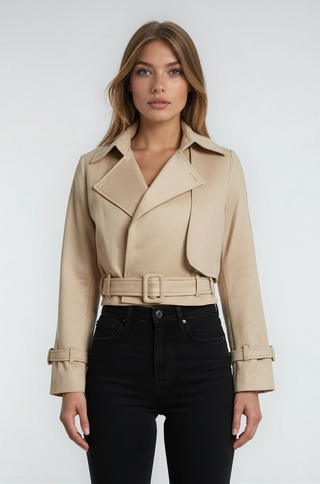 Elle Faux Suede Cropped Trench Coat