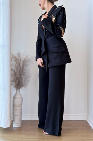 Nelya Butterfly-applique Embellished Blazer Pants Set