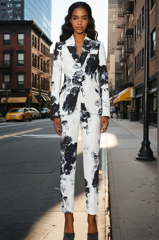 Alexa Black & White Floral Slim Fit Pantsuit