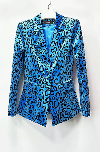 Adele Velvet Leopard Blazer Pants Set
