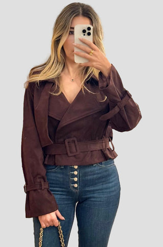 Elle Faux Suede Cropped Trench Coat