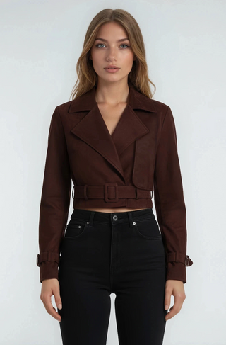 Elle Faux Suede Cropped Trench Coat