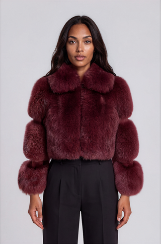 Elle Natural Fox Fur Crop Leather Jacket