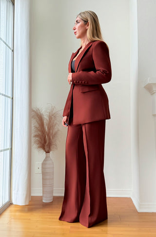Claudia Tailored Chocolate Brown Pantsuit