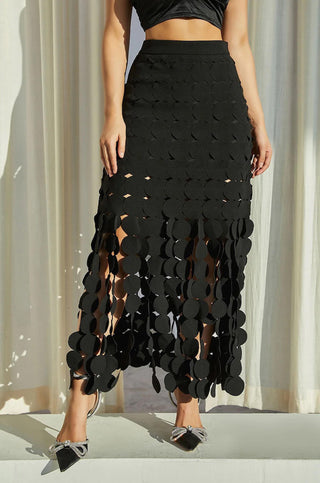 Laser Cut Circle Double Layered Maxi Skirt