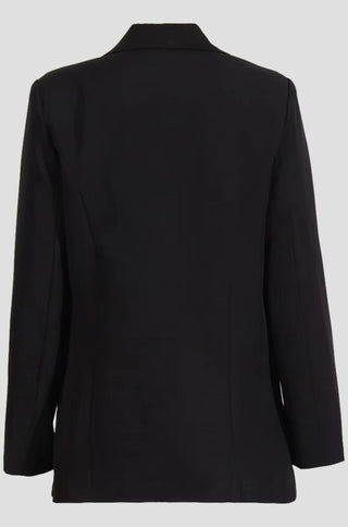 Adeline Crystal Button Satin Collar Blazer