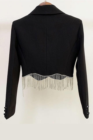 Crystal Fringe Scalloped Crop Blazer