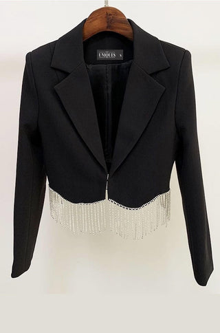 Crystal Fringe Scalloped Crop Blazer