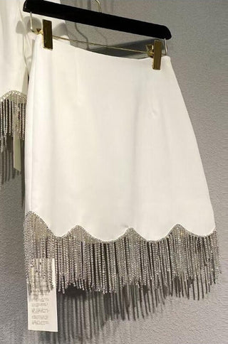 Crystal Fringe Scalloped Mini Skirt