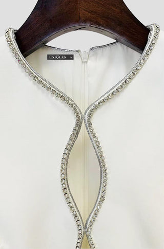 Elira Crystal Trim White Jumpsuit