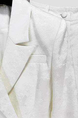 Close-up of opal jacquard fabric on Dee pantsuit by shopUNIQUES