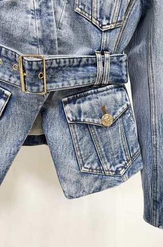 Nova Denim Blazer – Belted Gold Button