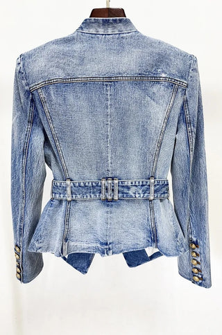 Nova Denim Blazer – Belted Gold Button