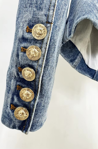 Nova Denim Blazer – Belted Gold Button