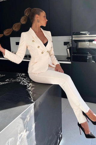 Double Breasted Blazer Straight Leg Pant Suit