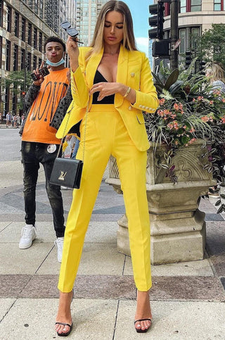 Double Breasted Blazer Straight Leg Pant Suit