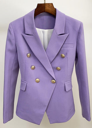 Gold tone statement buttoned double breasted blazer lavender