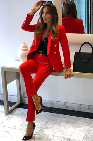 Double Breasted Blazer Straight Leg Pant Suit