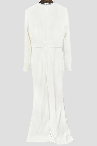 Elira Crystal Trim White Jumpsuit
