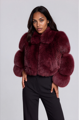 Elle Natural Fox Fur Crop Leather Jacket