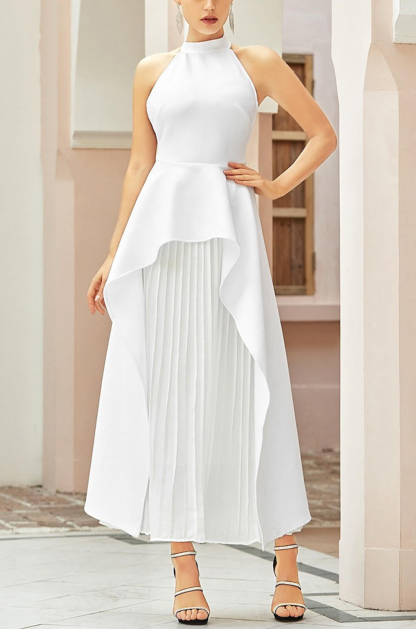 Backless Pleated Two Piece Dress Black / XS Backless Pleated Two Piece Dress Black / XS